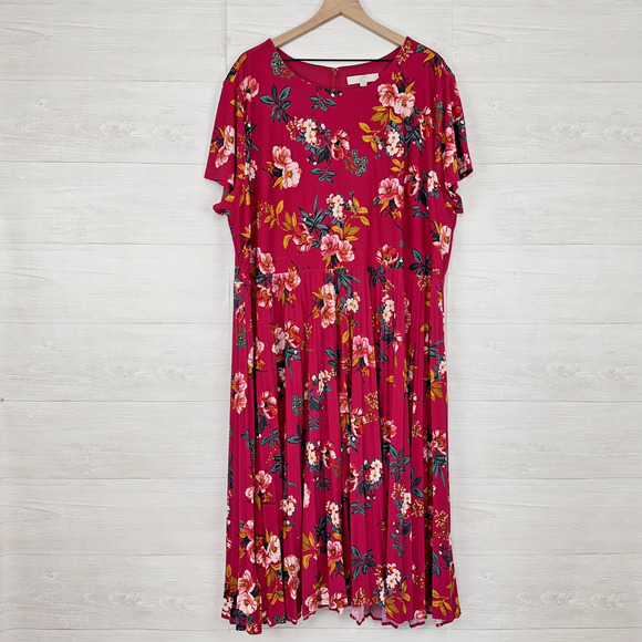 NWT Ann Taylor Loft Midi Dress Plus Size 26 4X Pink Floral Short Sleeves Jersey - Picture 13 of 13